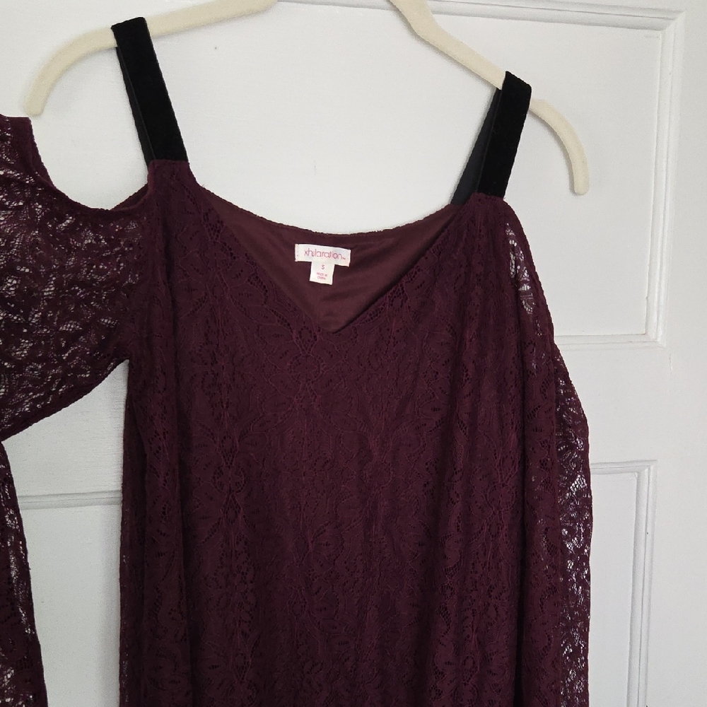 Burgundy Lace Cold Shoulder Dress